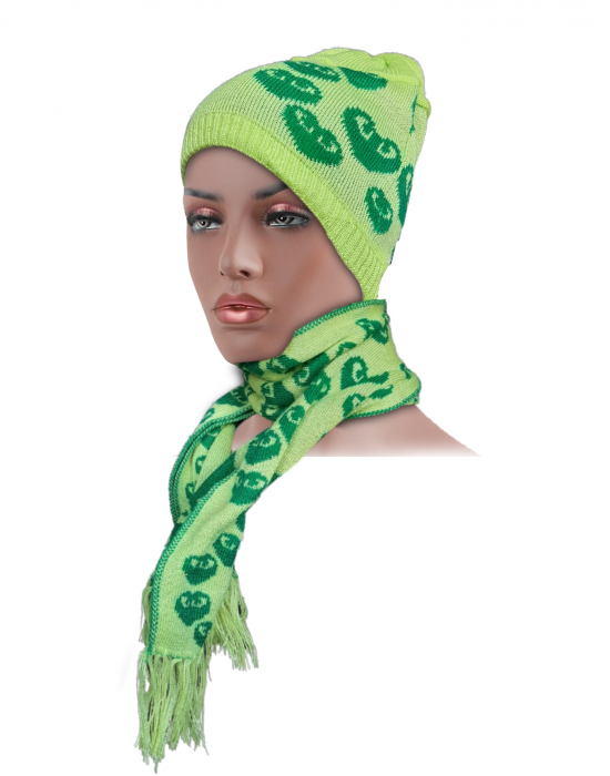 Acrylic Kids Cap with muffler set Light Green 